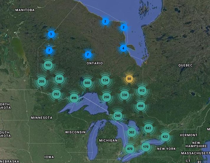 Screen capture of the interactive Surrender Site Reporting and Mapping Tool